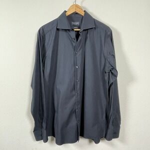 Bruun & Stengade Button Down Shirt Mens 17 43 Black Modern Fit Easy Care Cotton